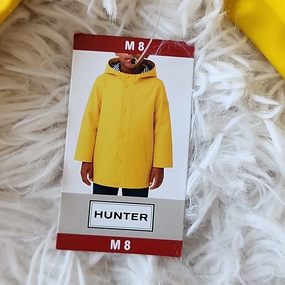 Hunter Kids Bright Yellow Hooded Raincoat Jacket  Brand New
